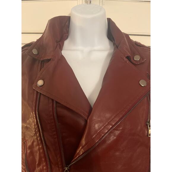 AFTF Basic Outerwear Burgundy Junior size large Faux Leather Motorcycle Jacket - Picture 2 of 8